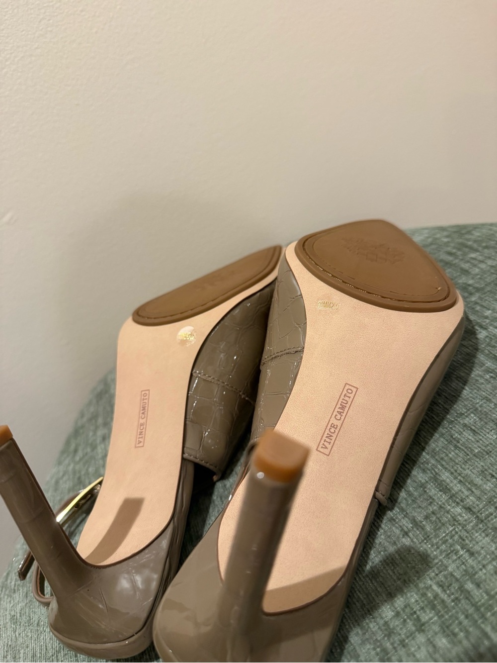 Vince Camuto Taupe Croc-Effect Pointed Slingback Pumps - Picture 5 of 6